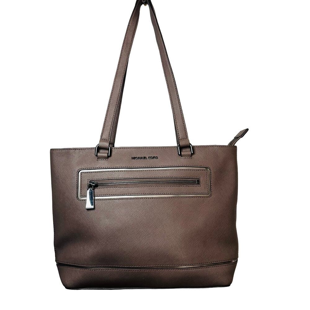 MICHAEL KORS Grey Square Frame Side Front Zip Up Metal Shoulder Straps Hand Bag